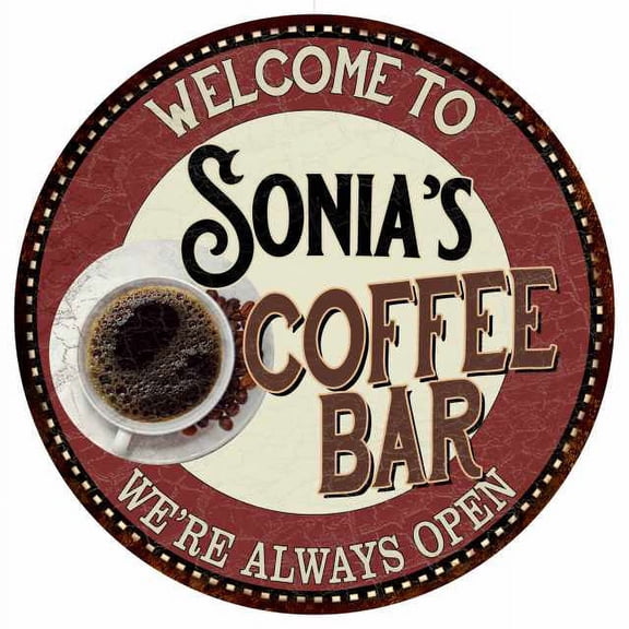 Sonia's Coffee Bar Round Metal Sign Kitchen Room Wall Decor 100140041286