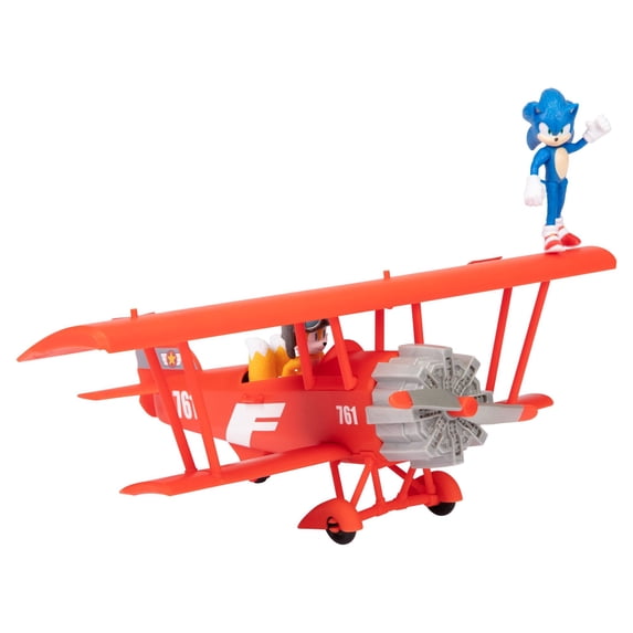 Sonic 2 Tornado Biplane Playset includes Sonic and Tails 2.5 inch Action Figures inspired by the Sonic the Hedgehog 2 Movie