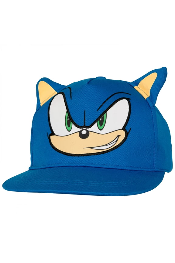 Sonic 862127 Polyester Hedgehog Big Face Youth Hat with Ears, Blue