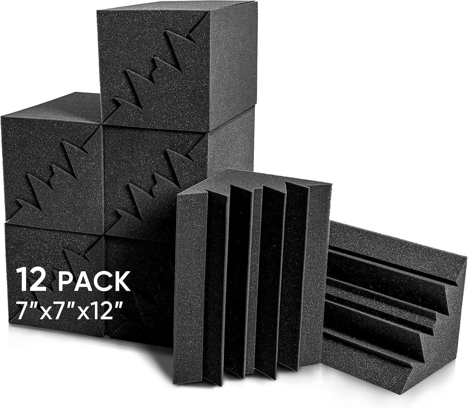 FStop Labs Acoustic Foam Panels, 3D Polyurethane Soundproof Wall Panels, 12 in x 12 in x 0.4 in, Black, 12 Pack