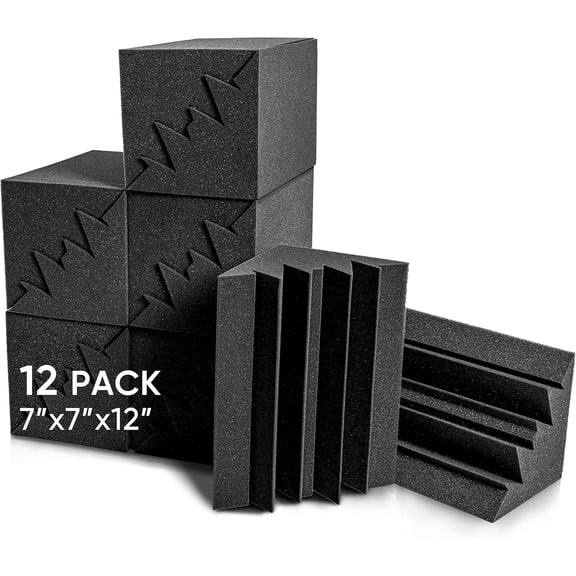 Sonic Acoustics 12" x 7" x 7" Polyurethane Foam Decorative Wall Panels, Halloween Decorations, Black, 12 Pieces, 12 Pack