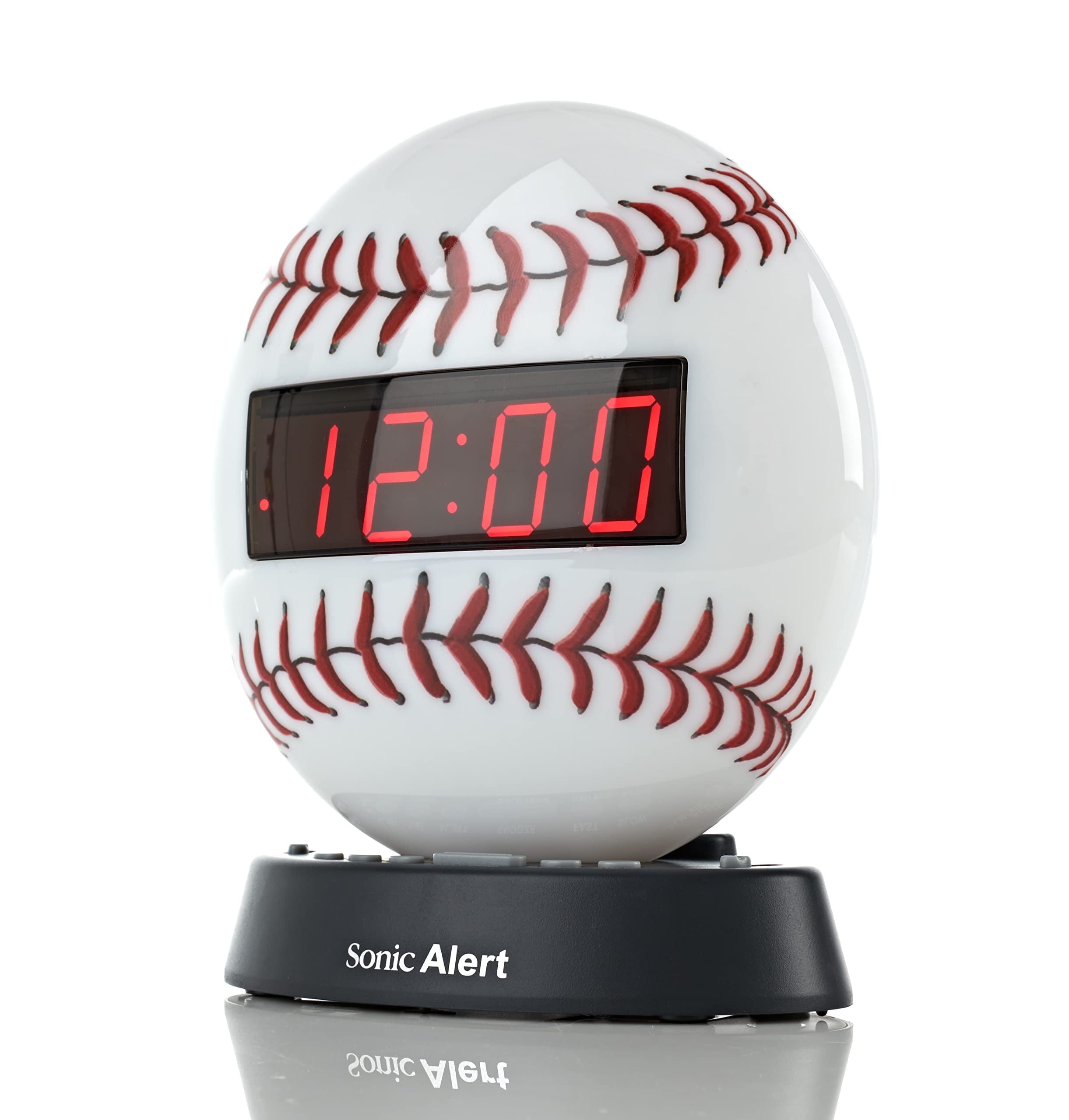 Sonic Alert - Glow Baseball Alarm Clock, Digital Display Alarm Clock for Kids - White