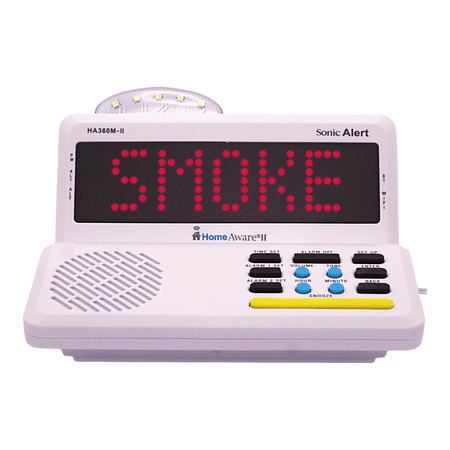 Sonic Alert HomeAware® II Basic Starter Kit – Alerting System for Deaf/Hard of Hearing/Heavy Sleepers – Listens to Your Existing Smoke & CO Alarms – Bed Shaker, Strobe, Scrolling Display, Caller ID