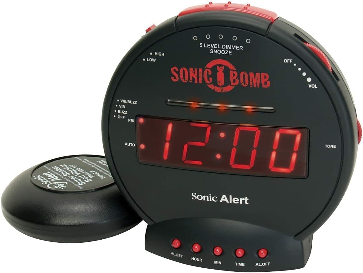 Sonic Alert - Sonic Bomb Dual Alarm Clock with Bed Shaker Vibrator and Digital Display - Black & Red - image 1 of 10