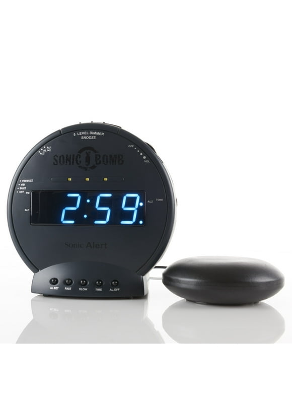 Sonic Alert - Sonic Bomb Dual Alarm Clock with Bed Shaker Vibrator and Digital Display Tecnology - Black & Blue