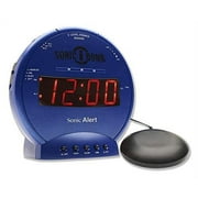 Sonic Bomb Dual Extra Loud Alarm Clock with Bed Shaker, Blue | Sonic Alert Vibrating, Heavy Sleepers, Battery Backup | Wake with a Shake