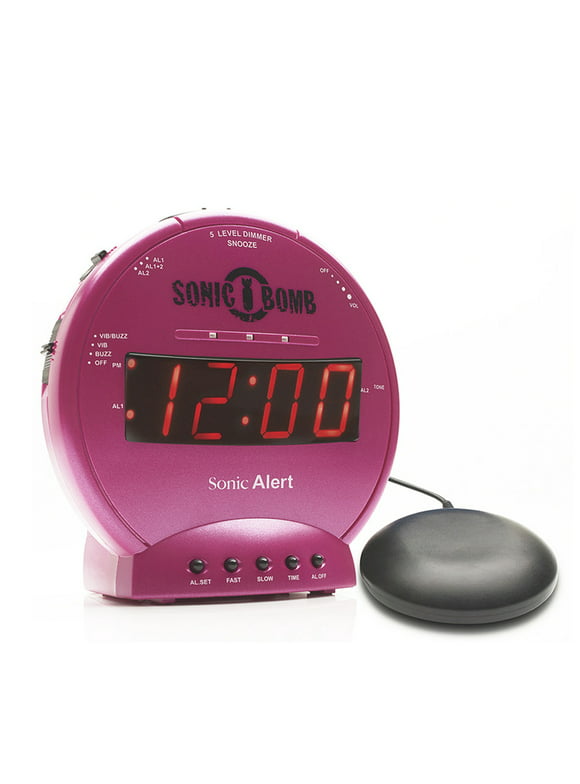 Sonic Alert - Sonic Bomb Dual Alarm Clock with Bed Shaker Vibrator and Digital Display Tecnology - Pink