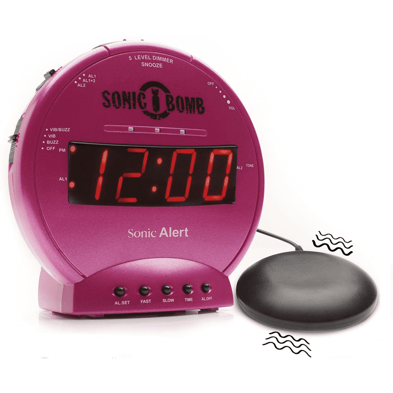 Sonic Alert, Sonic Bomb Alarm Clock, RRK150, Pink with Bed Shaker