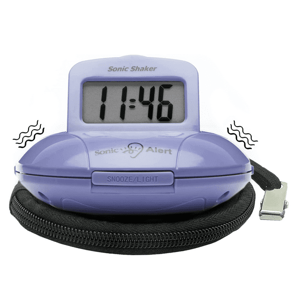 Sonic Alert - Sonic Shaker Super Loud Digital Alarm Clock for Heavy Sleepers, Portable Compact Design, Purple