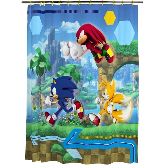 Sonic Anime 13-Piece Shower Curtain Set, 72 x 72 Inch Fabric Curtain with Hooks, Bathroom Decor, Machine Washable, (100% Officially Licensed Product) by Franco Collectibles