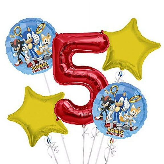 Sonic Balloon Bouquet 5th Birthday 5 pcs - Party Supplies Gold