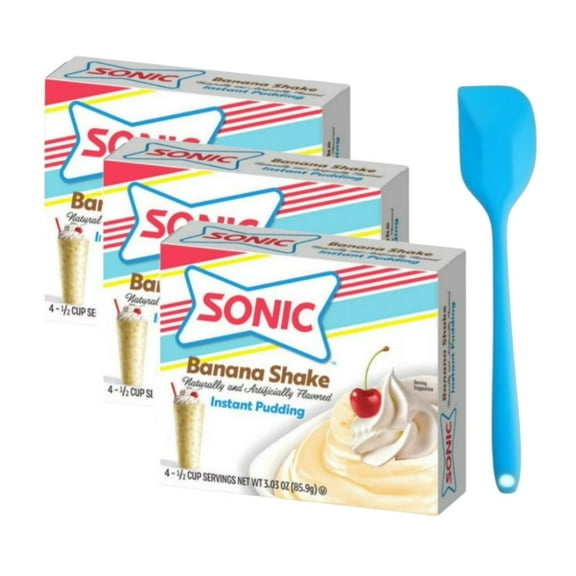 Sonic Banana Shake Instant Pudding Mix, 4 Servings, 3.03 oz (3 Pack) Shelf-Stable Cardboard Box With Spatula