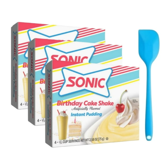 Sonic Birthday Cake Shake Instant Pudding, 4 Servings, 2.58 oz (3 Pack) Box With Spatula
