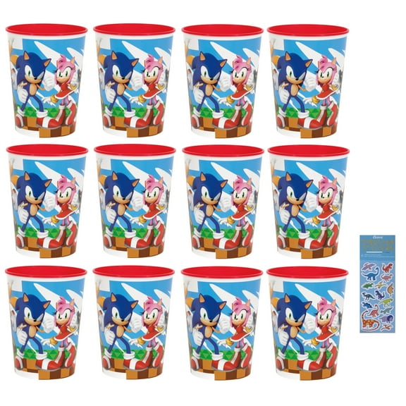 Sonic Birthday Party Supplies Bundle Pack includes Reusable Plastic Cups - 12 Count