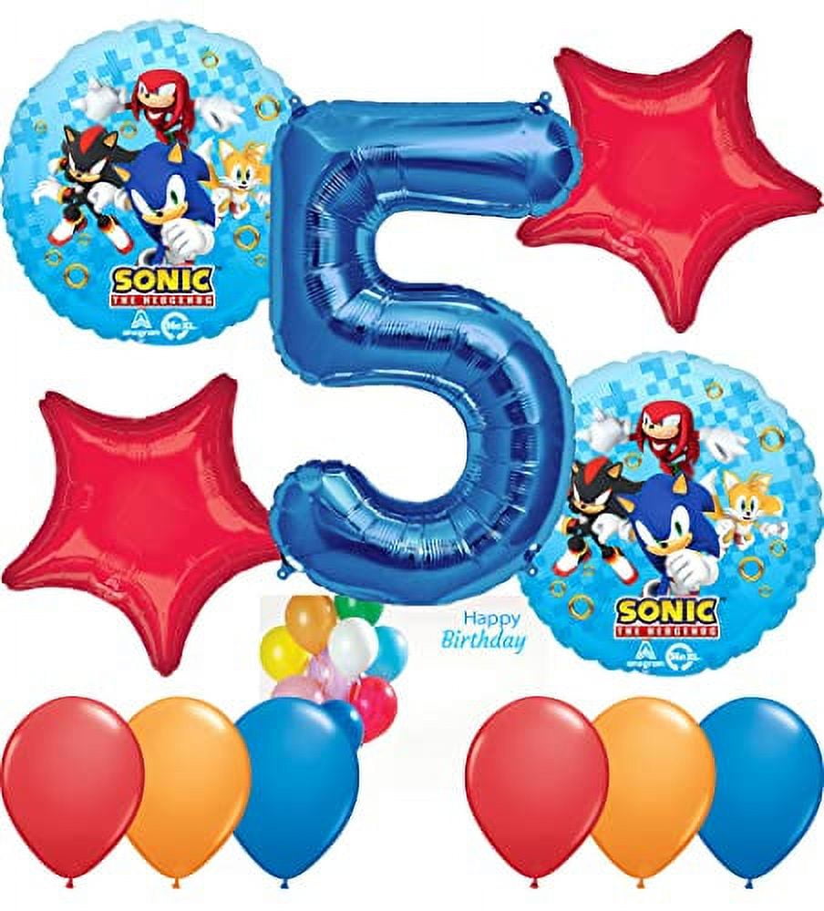 Sonic Birthday Party Supplies Decorations Balloon Bundle with Character Mylar's, Star Shaped Mylar's, Latex Balloons and Blue Number 6 Mylar (7 Items)