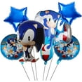 thumbnail image 1 of Sonic Blue Foil Balloon Set – 6 Pieces with Stars and Character Designs, 1 of 7