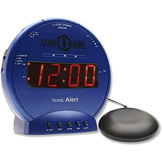 Sonic Bomb Dual Extra Loud Alarm Clock with Bed Shaker, Black Sonic