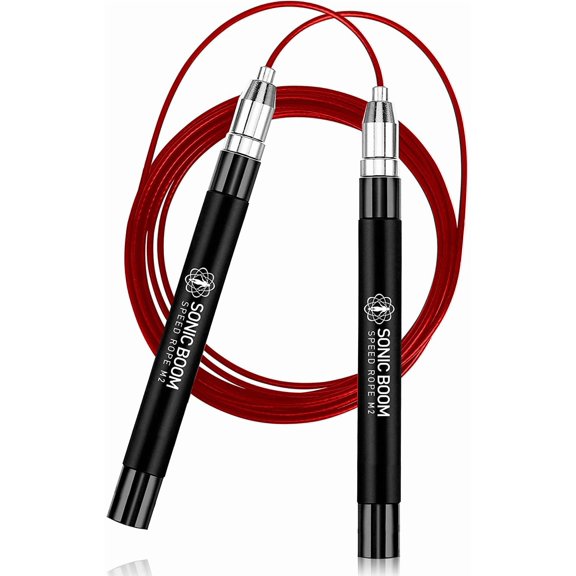 Sonic Boom M2 High Speed Jump Rope - Patent Pending Self-Locking, Screw-Free Design  Weighted, 360 Degree Spin, Silicone Grip with 2 Speed Rope Cables for Home Workout, & More