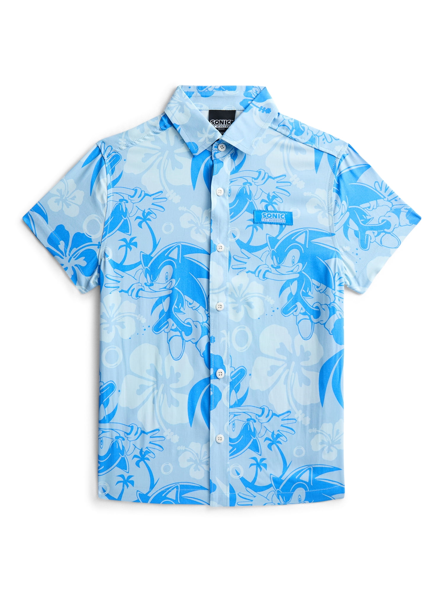 Sonic the Hedgehog Boys Graphic Button Up Resort Shirt, Sizes 4-18