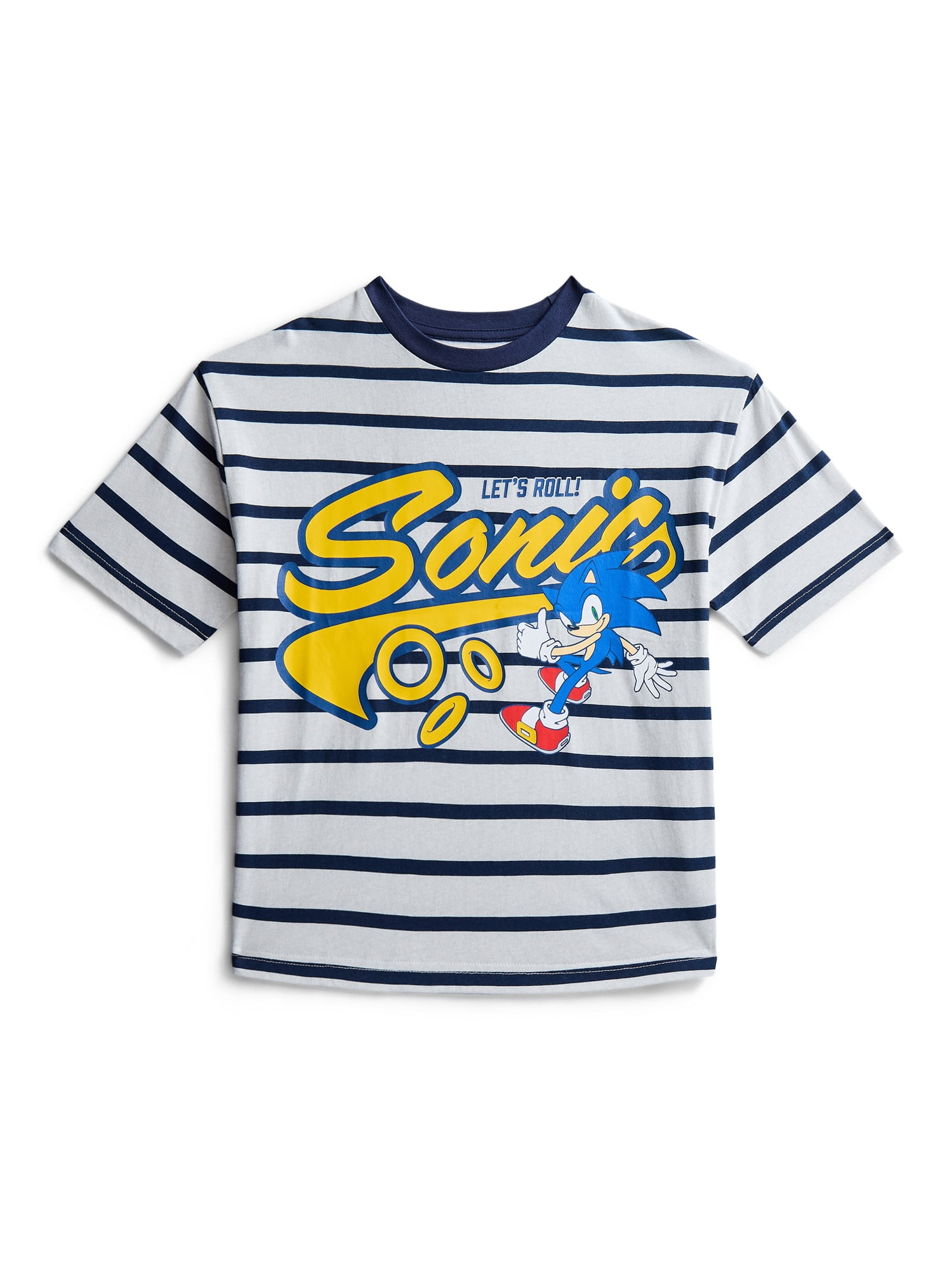 Sonic Boys' Striped Cotton Graphic Tee with Short Sleeves, Sizes XS-2XL