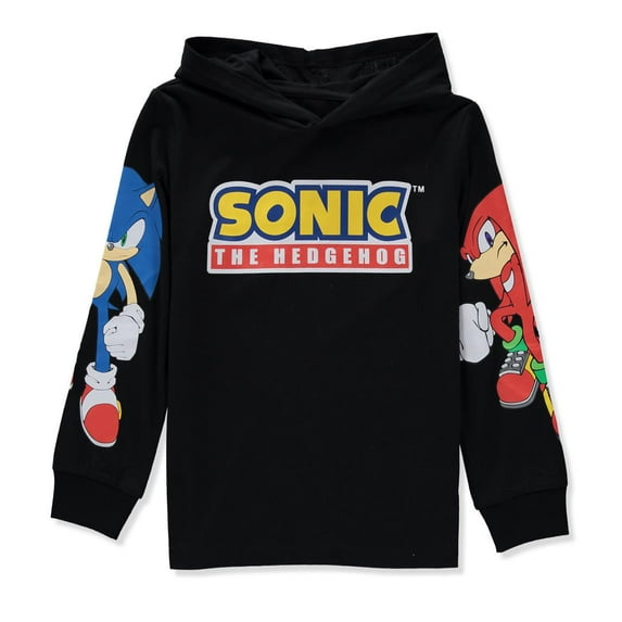 Sonic Boys 4-20 Long Sleeve Logo Hooded T-Shirt(Black 8)