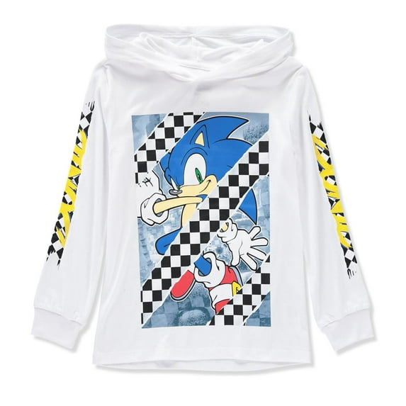 Sonic Boys 4-20 Long Sleeve Racing Hooded T-Shirt (White 14/16)