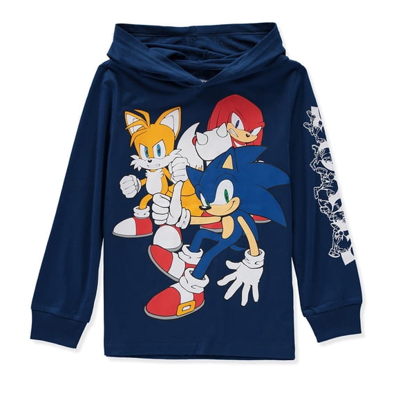 Sonic Boys 4-20 Long Sleeve Sonic and Friends Hooded T-Shirt(Navy 14/16)