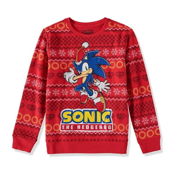 Sonic Boys 8-20 Long Sleeve Crew Neck Light Up Christmas Holiday Sweater (Red 8)
