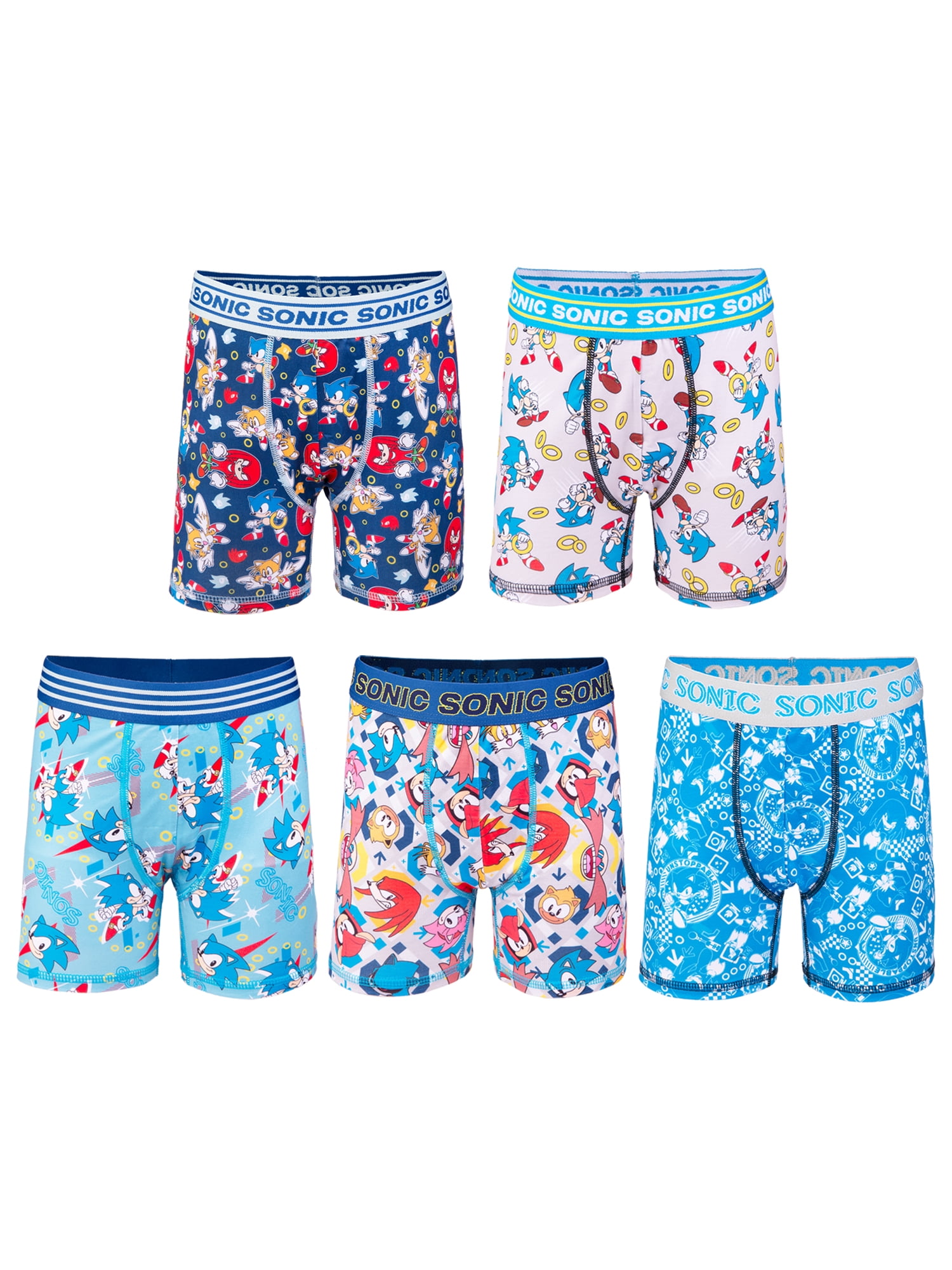 Sonic Boys Athletic Boxer Brief Character Underwear, 5-Pack, Sizes XS-M