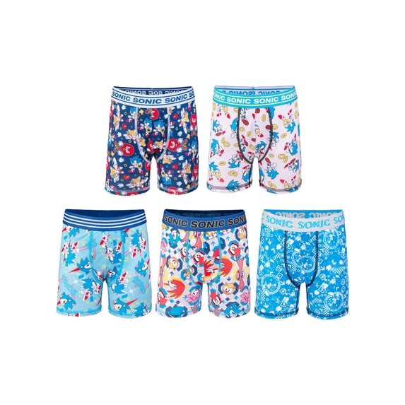 Sonic Boys Athletic Boxer Brief Character Underwear, 5-Pack, Sizes XS-M