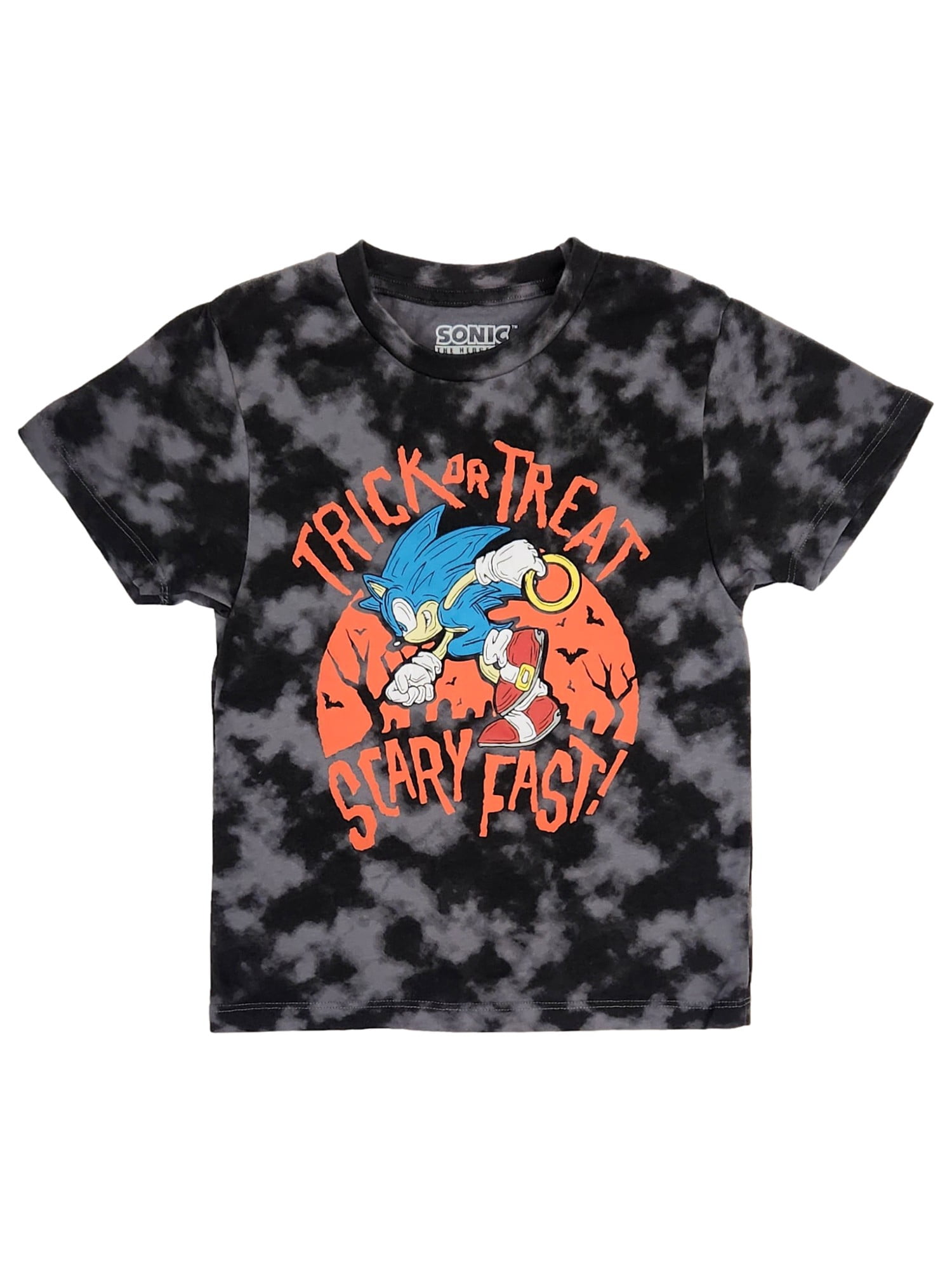 Sonic Boys Black & Gray Tie-Dye Sonic Scary Fast Halloween Tee T