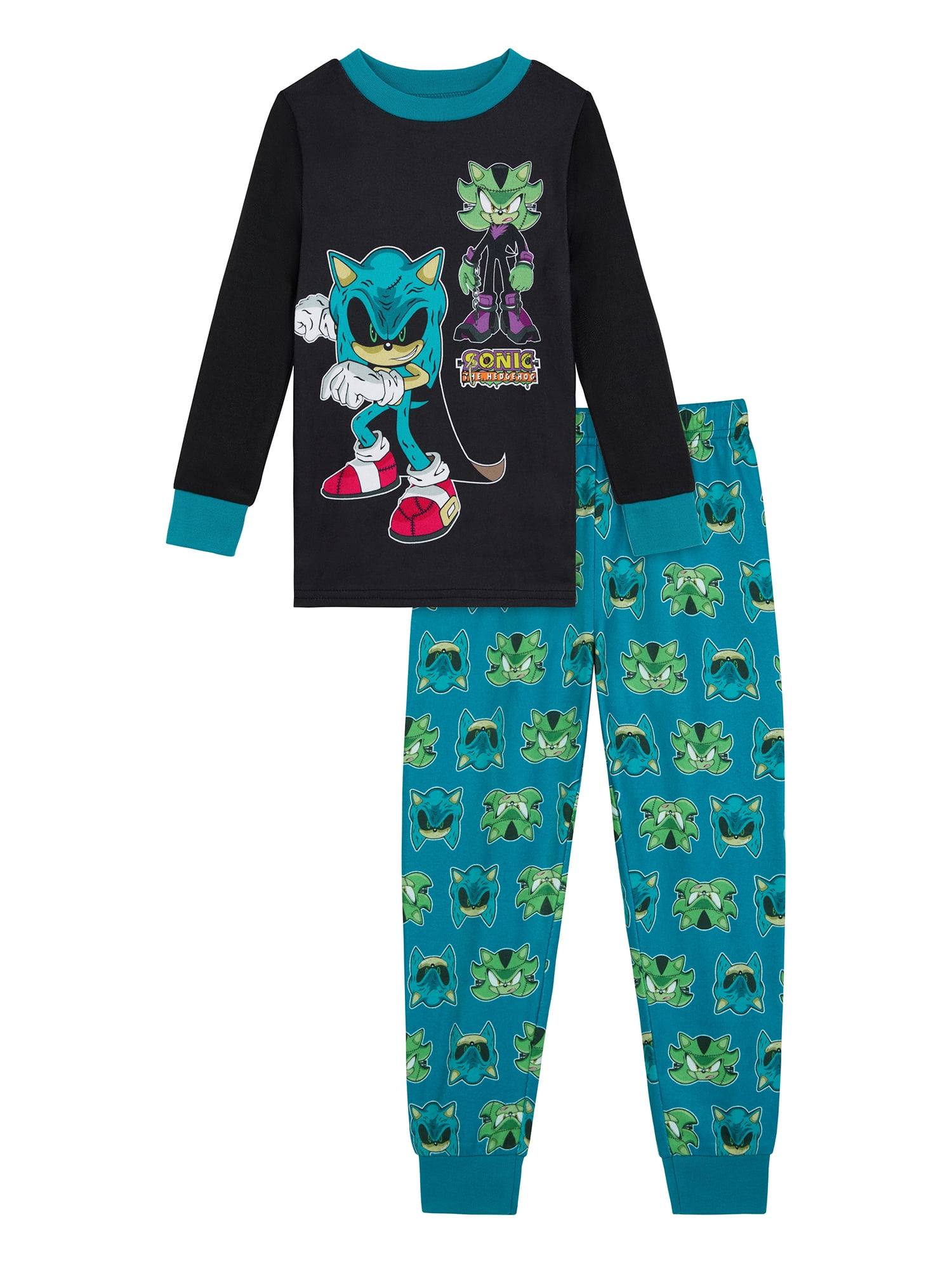 Sonic Boys Halloween Long Sleeve Sleep Top and Pants Set, 2-Piece, Sizes 4-10