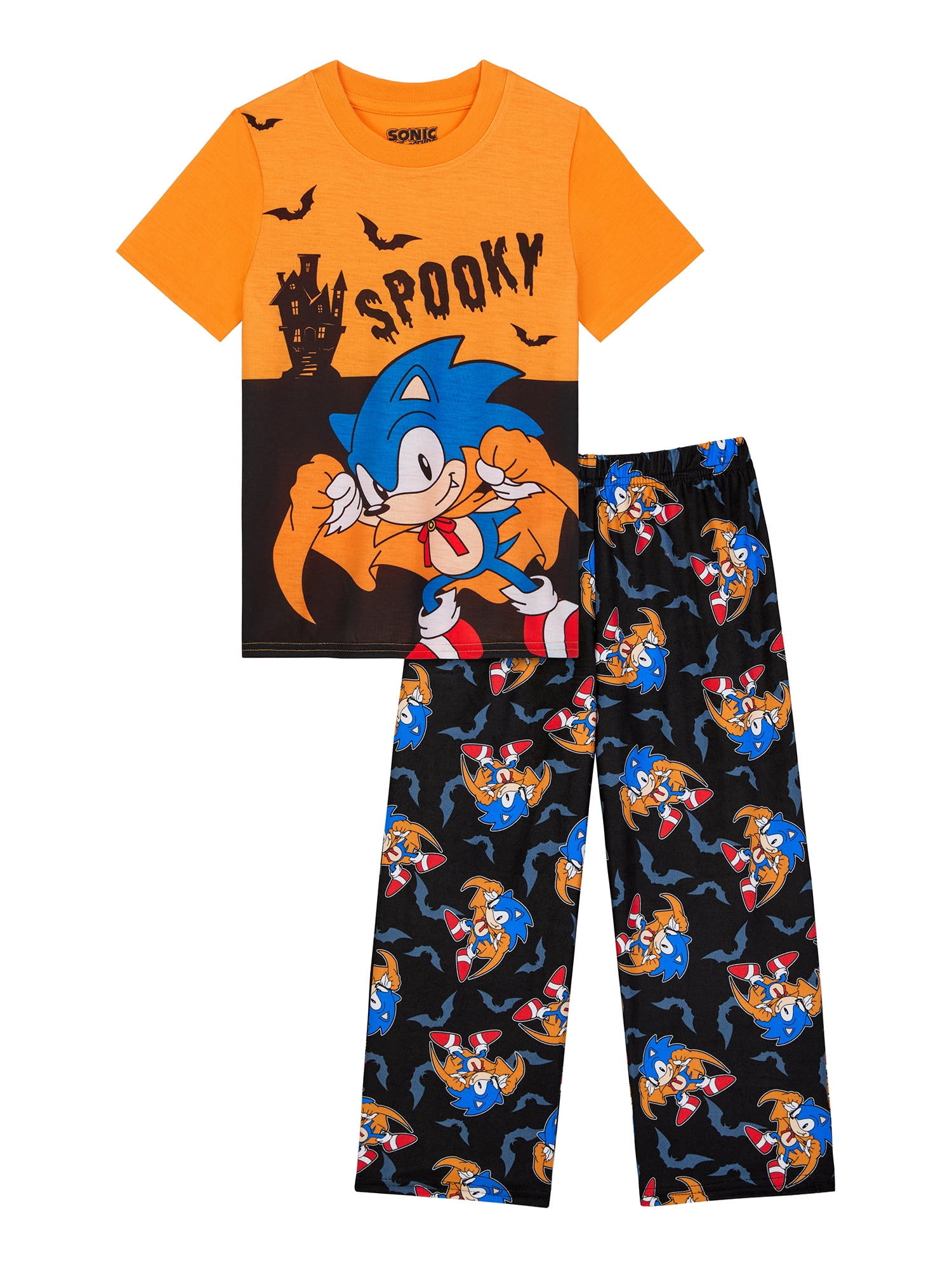 Sonic Boys Halloween Short Sleeve Sleep Top and Pants Pajama Set, 2-Piece, Sizes 4-12