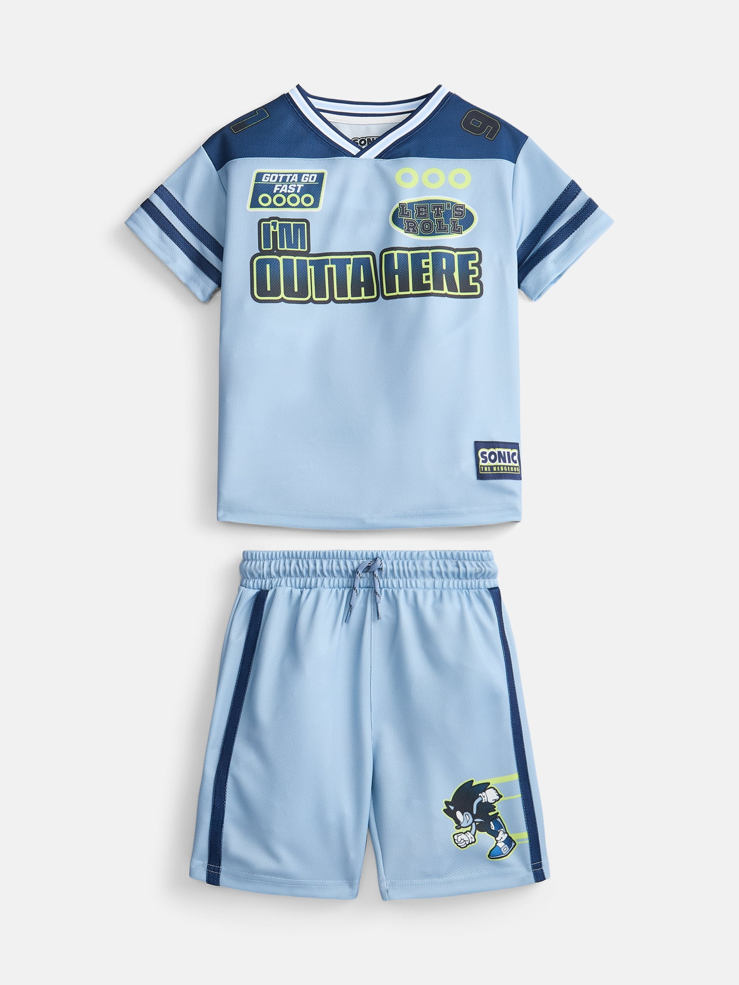 Sonic the Hedgehog Boys V Neck Football Jersey and Shorts Set, 2 Piece, Sizes 4-16