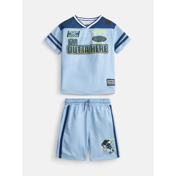 Sonic the Hedgehog Boys V Neck Football Jersey and Shorts Set, 2 Piece, Sizes 4-16