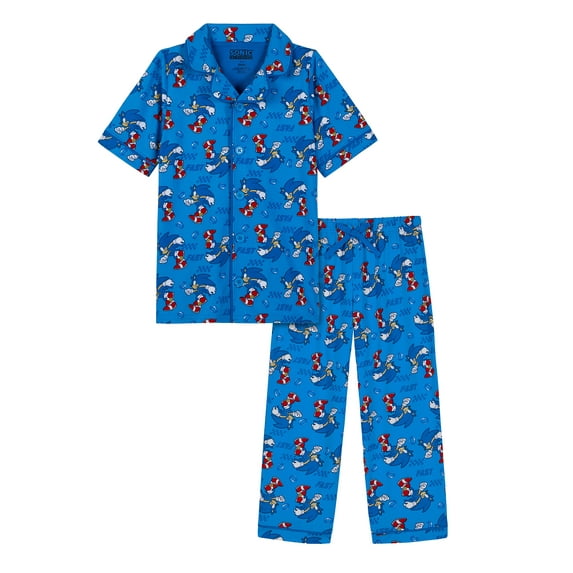 Sonic Boys Short Sleeve Sleep Notch Collar Top and Pants Pajama Set, 2-Piece, Sizes 4-12