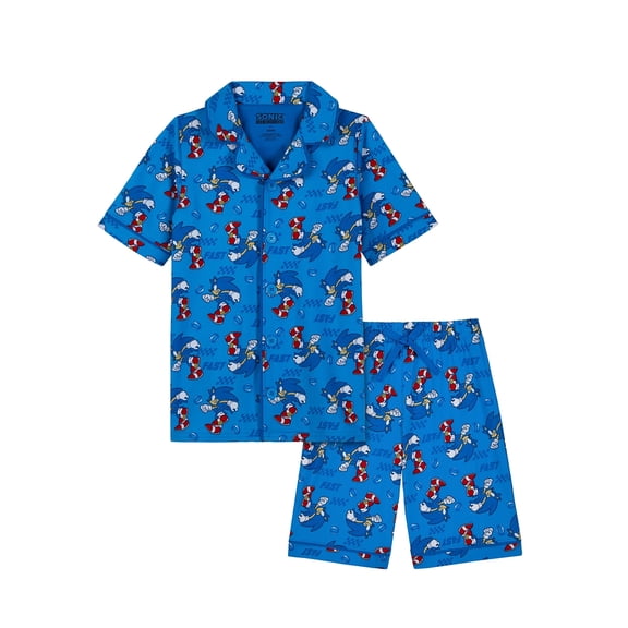 Sonic Boys Short Sleeve Sleep Notch Collar Top and Shorts Pajama Set, 2-Piece, Sizes 4-12