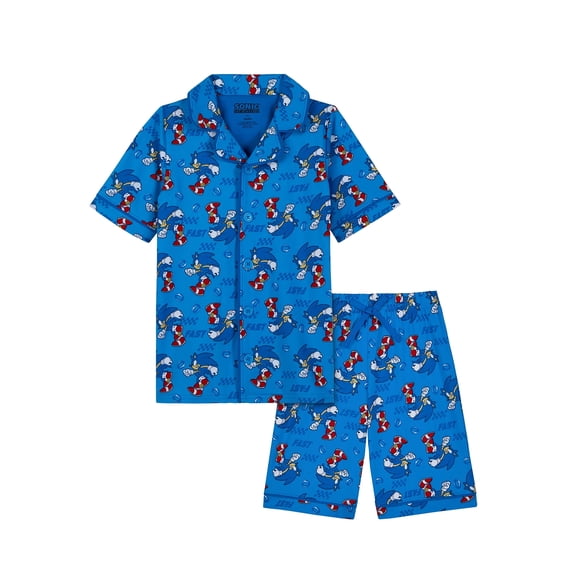 Sonic Boys Short Sleeve Sleep Notch Collar Top and Shorts Pajama Set, 2-Piece, Sizes 4-12