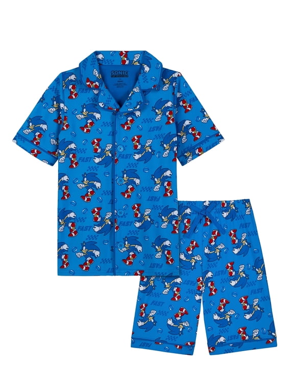 Sonic Boys Short Sleeve Sleep Notch Collar Top and Shorts Pajama Set, 2-Piece, Sizes 4-12