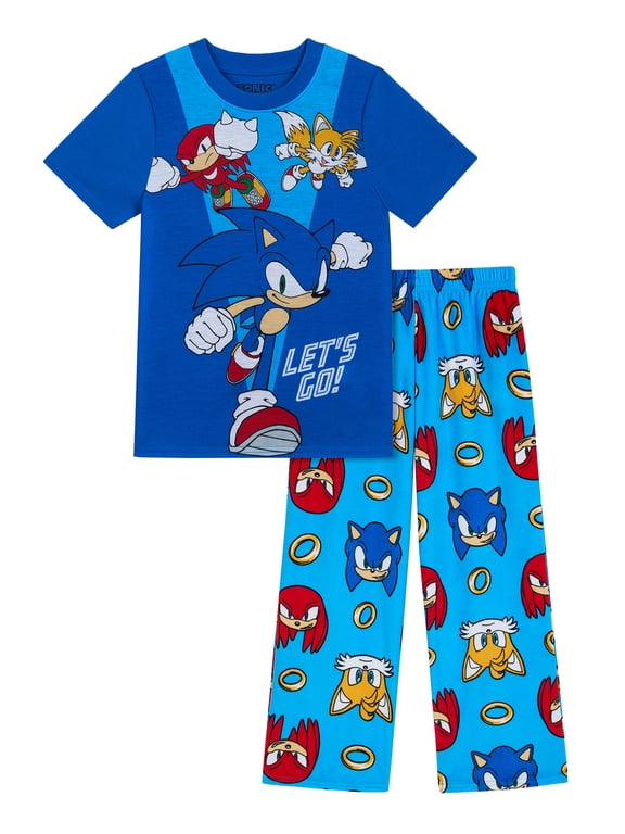 Sonic Boys Short Sleeve Sleep Top and Pants Pajama Set, 2-Piece, Sizes 4-12