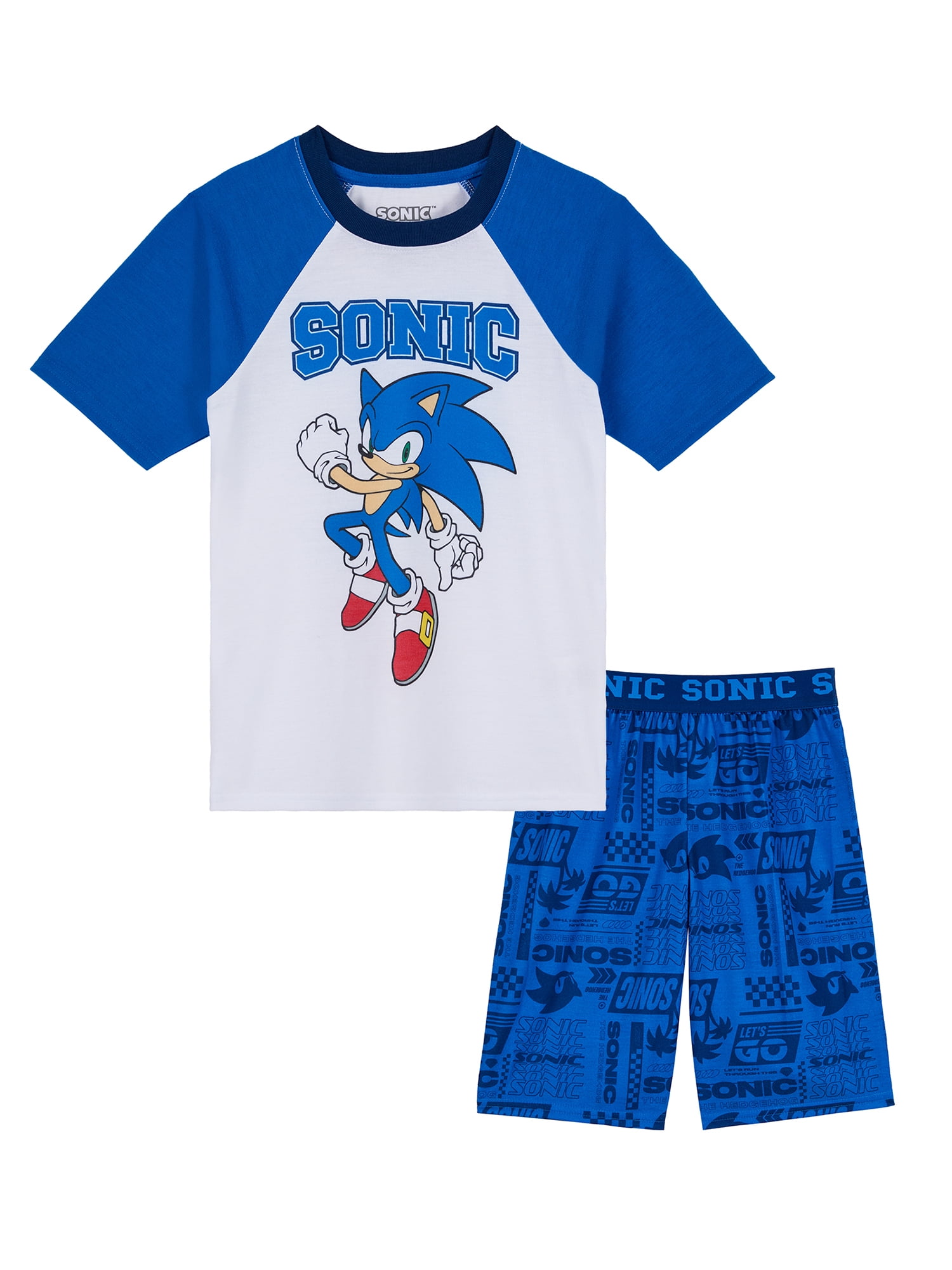 Sonic Boys Short Sleeve Sleep Top and Shorts Pajama Set, 2-Piece, Sizes 4-12