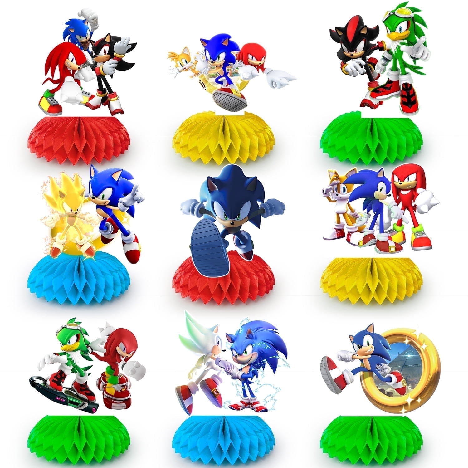 Sonic Centerpieces,9pcs 3D Sonic Birthday Party Table Centerpieces Set- Sonic Party Centerpieces, Sonic Honeycomb Centerpieces & Sonic Themed Centerpieces for Sonic Party or Sonic Table Decorations