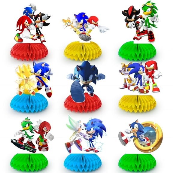 Sonic Centerpieces,9pcs 3D Sonic Birthday Party Table Centerpieces Set- Sonic Party Centerpieces, Sonic Honeycomb Centerpieces & Sonic Themed Centerpieces for Sonic Party or Sonic Table Decorations