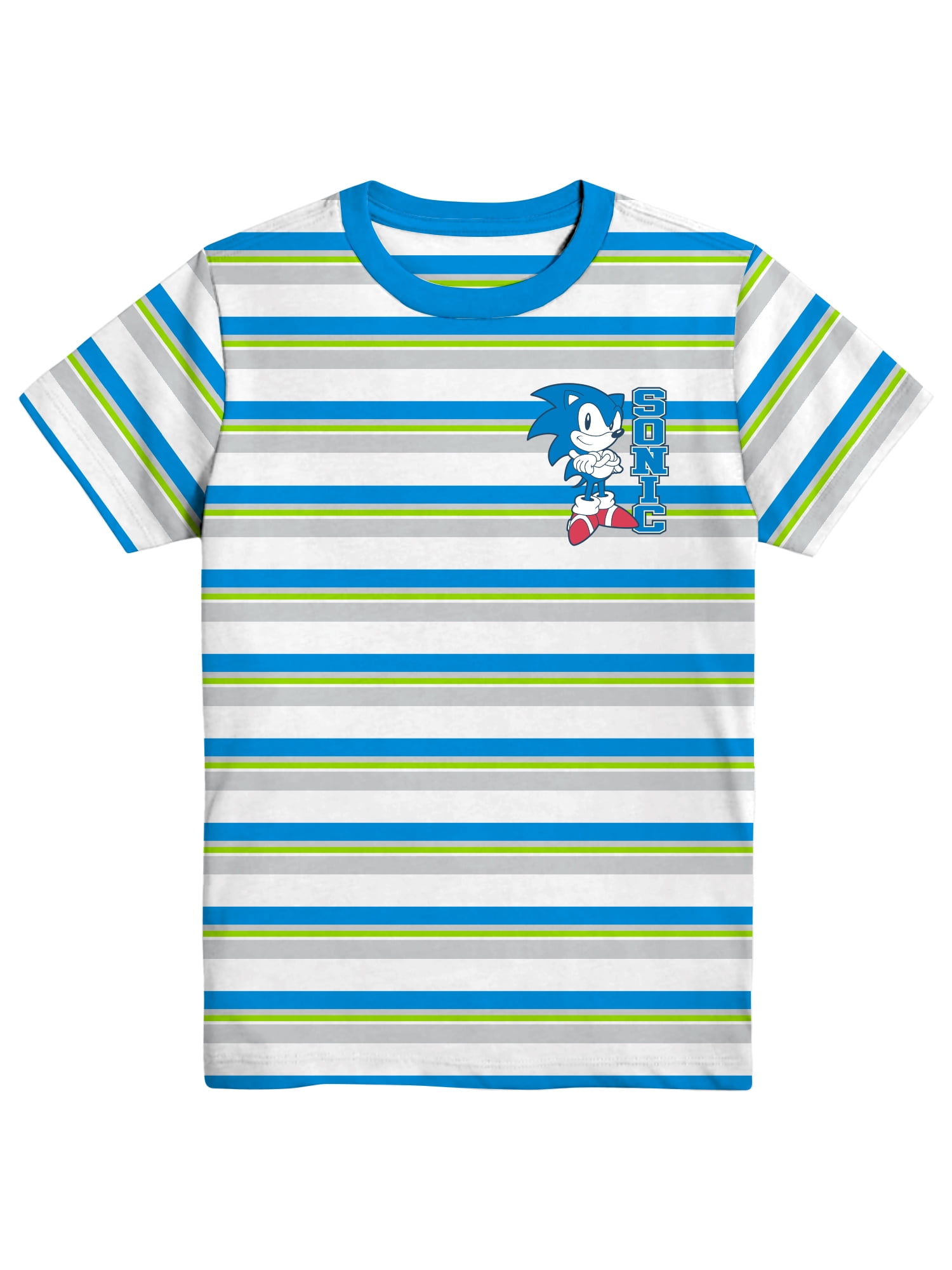 Sonic Classic, Boys Graphic Crew Neck Short Sleeve Embroidered Striped Tee, Sizes 4-18
