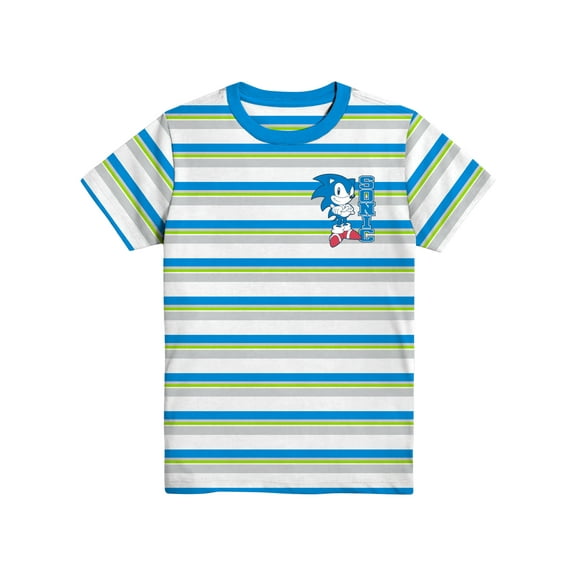 Sonic Classic, Boys Graphic Crew Neck Short Sleeve Embroidered Striped Tee, Sizes 4-18