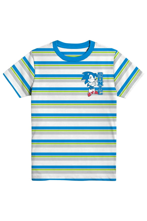 Sonic Classic, Boys Graphic Crew Neck Short Sleeve Embroidered Striped Tee, Sizes 4-18