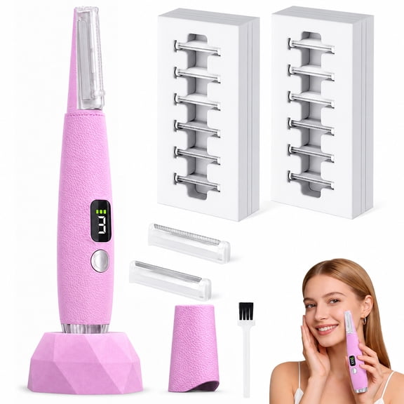 Sonic Dermaplaning Tool for Women, Rechargeable Face Dermaplane Razor with 14,000 Vibrations, 3 Speeds with LED Light, 12 Blades for Peach Fuzz Removal & Facial Exfoliation(Pink)