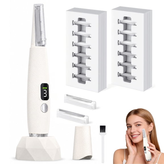 Sonic Dermaplaning Tool for Women, Rechargeable Face Dermaplane Razor with 14,000 Vibrations, 3 Speeds with LED Light, 12 Blades for Peach Fuzz Removal & Facial Exfoliation(White)