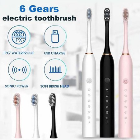 Sonic Electric Toothbrush 6 Modes Deep Cleaning IPX7 Waterproof Intelligent Timing One Button Control Sonic Toothbrush for Adults USB Rechargeable
