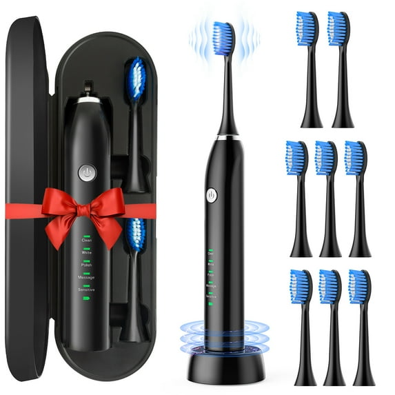 Sonic Electric Toothbrush with 8 Brush Heads for Adults and Kids, 5 Modes & 2Min Build in Smart Timer,with Toothbrush Travel Case, Travel Toothbrush Suitable for Travel & Business Trips Christmas Gift